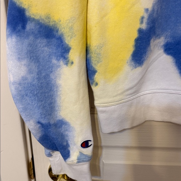 Champion Men's Tie-Dye Crewneck Sweater - Blue and Yellow - Picture 6 of 6